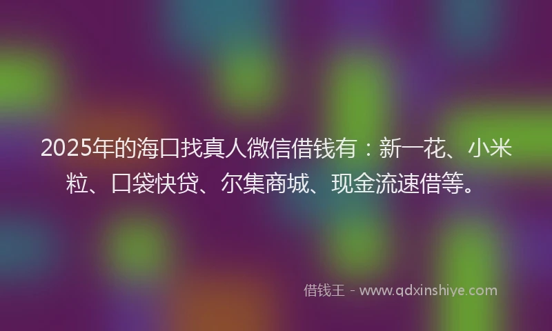 2025年的海口找真人微信借钱有：新一花、小米粒、口袋快贷、尔集商城、现金流速借等。