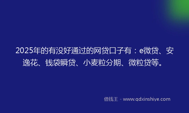 2025年的有没好通过的网贷口子有：e微贷、安逸花、钱袋瞬贷、小麦粒分期、微粒贷等。