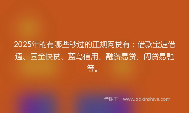 2025年的有哪些秒过的正规网贷有：借款宝速借通、固金快贷、蓝鸟信用、融资易贷、闪贷易融等。