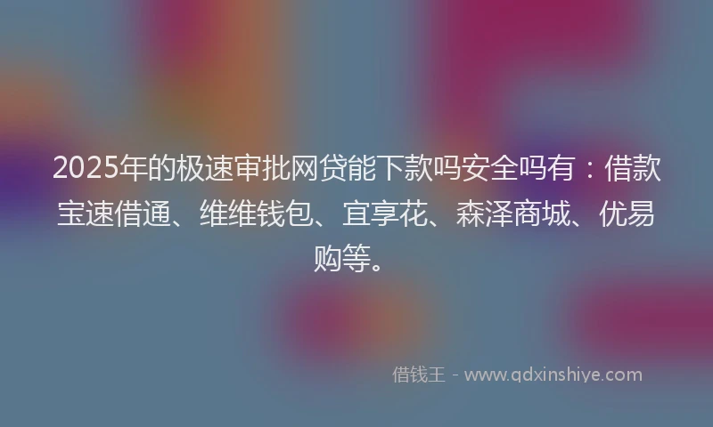 2025年的极速审批网贷能下款吗安全吗有：借款宝速借通、维维钱包、宜享花、森泽商城、优易购等。