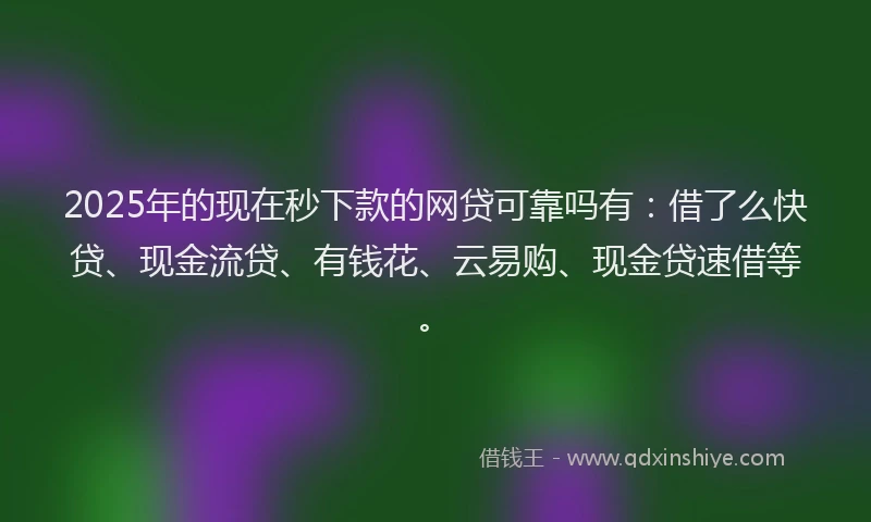 2025年的现在秒下款的网贷可靠吗有：借了么快贷、现金流贷、有钱花、云易购、现金贷速借等。