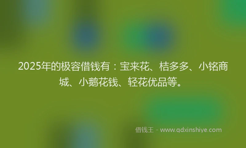 2025年的极容借钱有：宝来花、桔多多、小铭商城、小鹅花钱、轻花优品等。