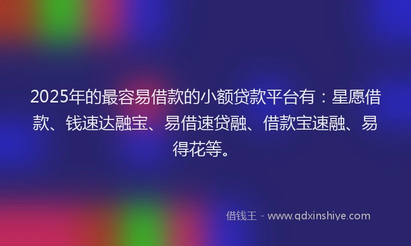 2025年的最容易借款的小额贷款平台有：星愿借款、钱速达融宝、易借速贷融、借款宝速融、易得花等。