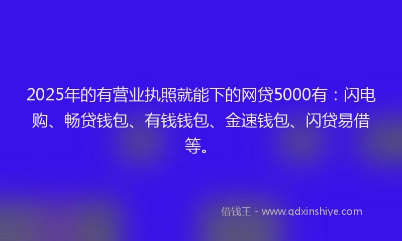 2025年的有营业执照就能下的网贷5000有：闪电购、畅贷钱包、有钱钱包、金速钱包、闪贷易借等。
