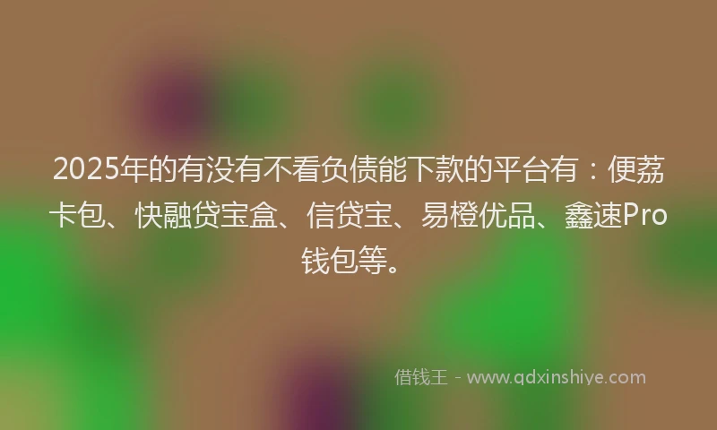 2025年的有没有不看负债能下款的平台有：便荔卡包、快融贷宝盒、信贷宝、易橙优品、鑫速Pro钱包等。