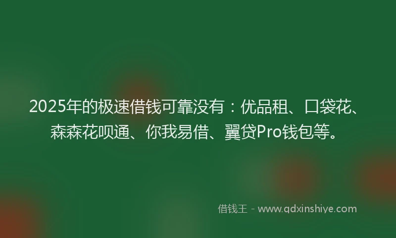 2025年的极速借钱可靠没有：优品租、口袋花、森森花呗通、你我易借、翼贷Pro钱包等。
