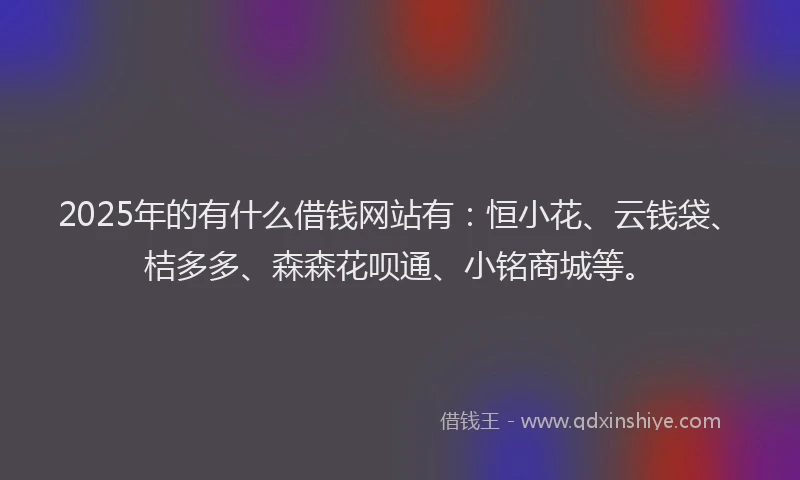 2025年的有什么借钱网站有：恒小花、云钱袋、桔多多、森森花呗通、小铭商城等。