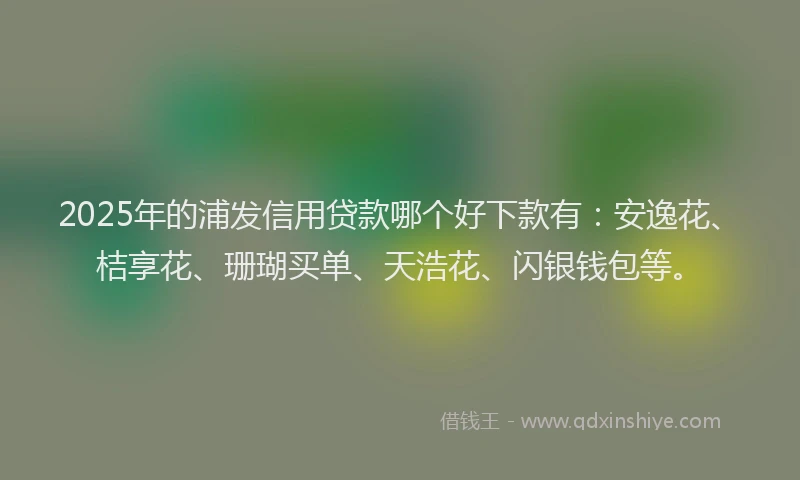 2025年的浦发信用贷款哪个好下款有：安逸花、桔享花、珊瑚买单、天浩花、闪银钱包等。