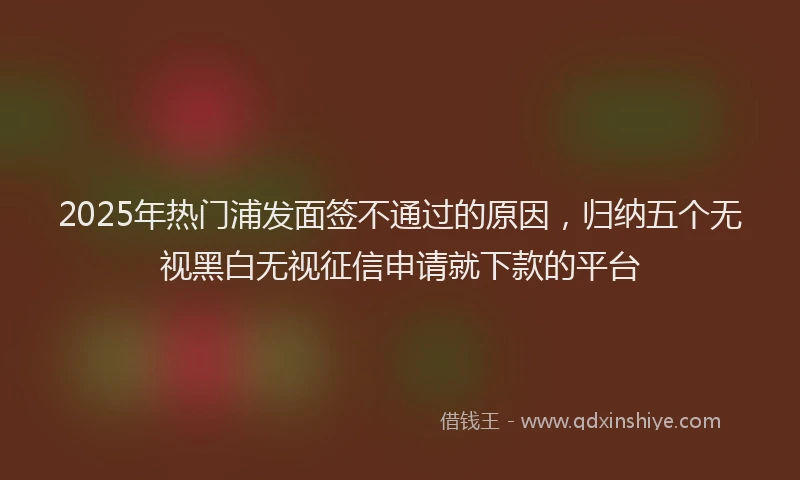 2025年热门浦发面签不通过的原因，归纳五个无视黑白无视征信申请就下款的平台
