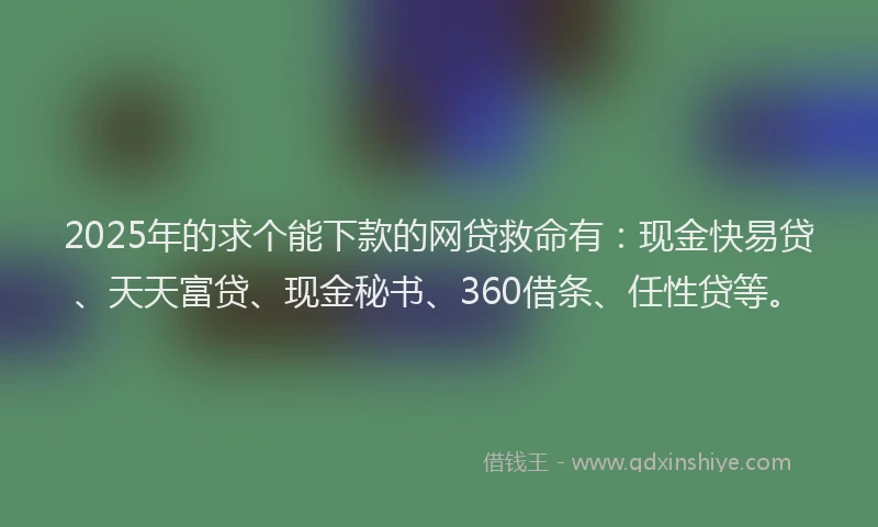 2025年的求个能下款的网贷救命有：现金快易贷、天天富贷、现金秘书、360借条、任性贷等。