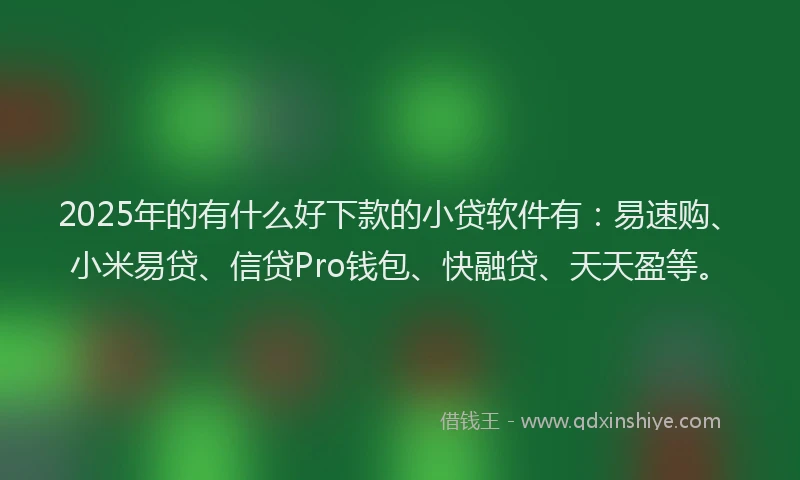 2025年的有什么好下款的小贷软件有：易速购、小米易贷、信贷Pro钱包、快融贷、天天盈等。