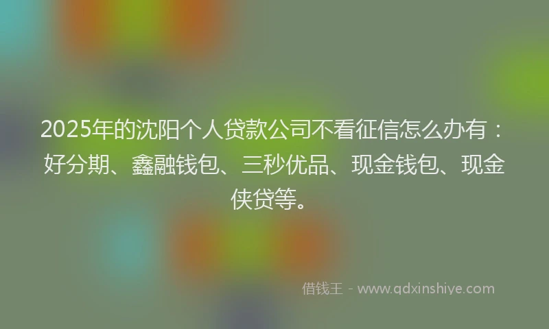 2025年的沈阳个人贷款公司不看征信怎么办有：好分期、鑫融钱包、三秒优品、现金钱包、现金侠贷等。