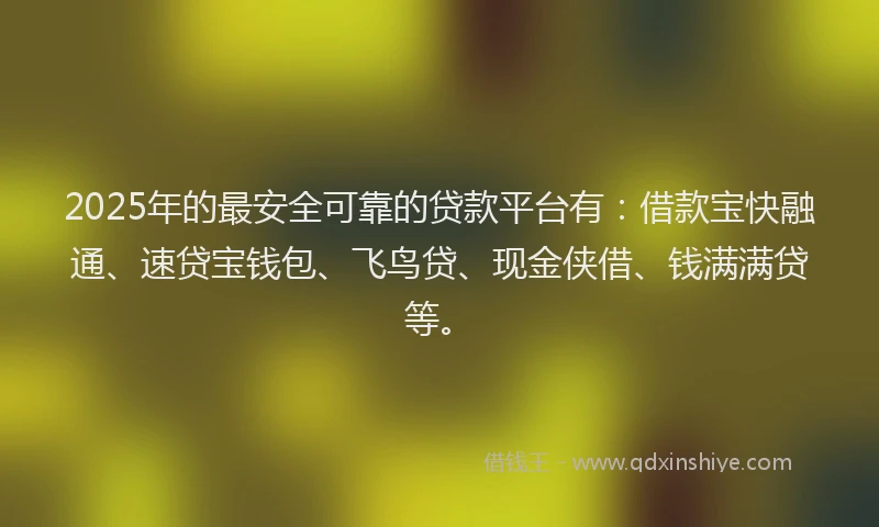 2025年的最安全可靠的贷款平台有：借款宝快融通、速贷宝钱包、飞鸟贷、现金侠借、钱满满贷等。