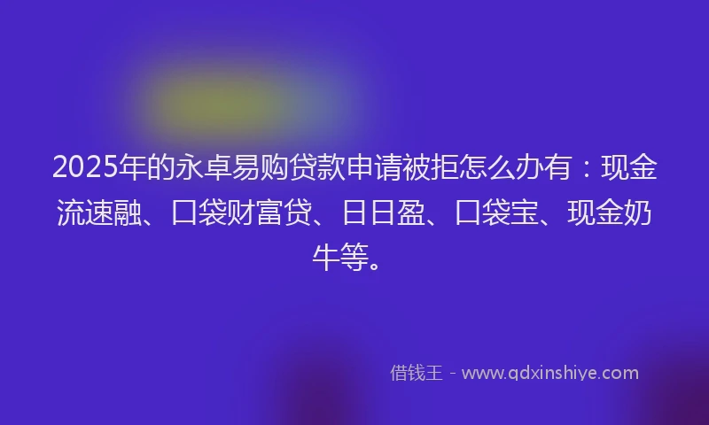 2025年的永卓易购贷款申请被拒怎么办有：现金流速融、口袋财富贷、日日盈、口袋宝、现金奶牛等。