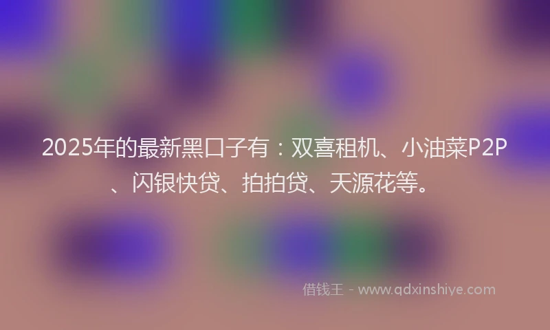 2025年的最新黑口子有：双喜租机、小油菜P2P、闪银快贷、拍拍贷、天源花等。