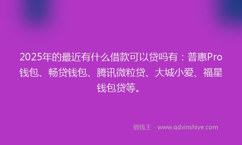 2025年的最近有什么借款可以贷吗有：普惠Pro钱包、畅贷钱包、腾讯微粒贷、大城小爱、福星钱包贷等。