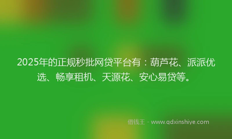 2025年的正规秒批网贷平台有：葫芦花、派派优选、畅享租机、天源花、安心易贷等。