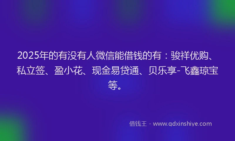2025年的有没有人微信能借钱的有：骏祥优购、私立签、盈小花、现金易贷通、贝乐享-飞鑫琼宝等。