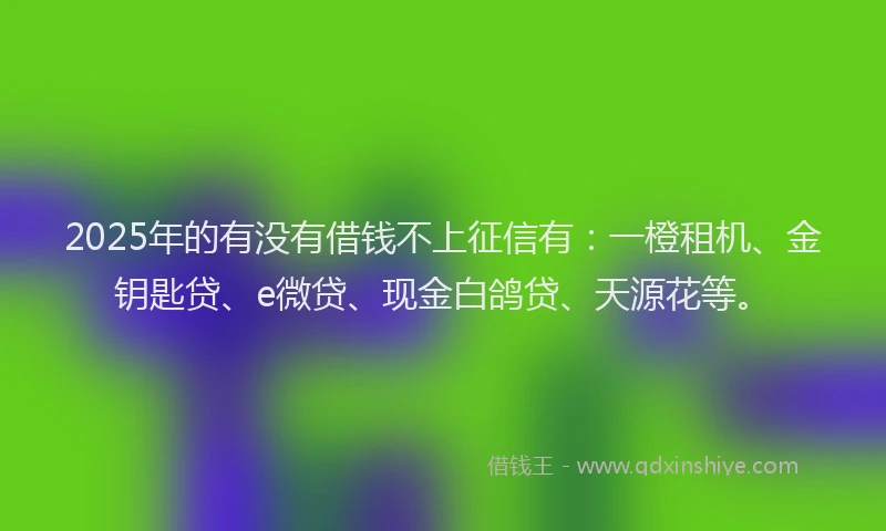 2025年的有没有借钱不上征信有：一橙租机、金钥匙贷、e微贷、现金白鸽贷、天源花等。