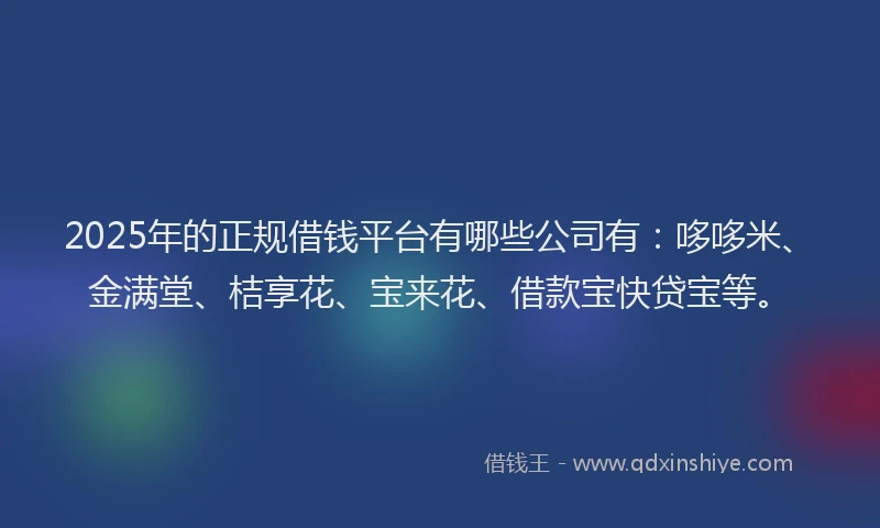2025年的正规借钱平台有哪些公司有：哆哆米、金满堂、桔享花、宝来花、借款宝快贷宝等。