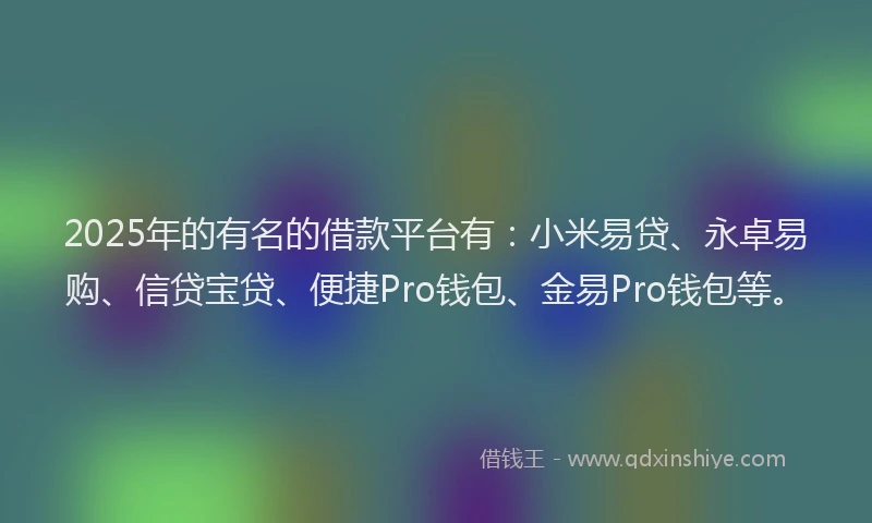2025年的有名的借款平台有：小米易贷、永卓易购、信贷宝贷、便捷Pro钱包、金易Pro钱包等。