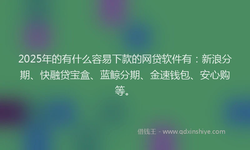2025年的有什么容易下款的网贷软件有：新浪分期、快融贷宝盒、蓝鲸分期、金速钱包、安心购等。