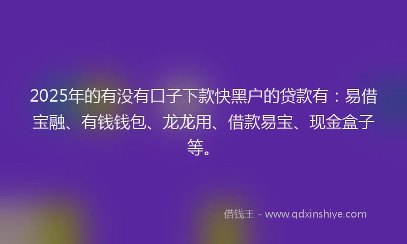 2025年的有没有口子下款快黑户的贷款有：易借宝融、有钱钱包、龙龙用、借款易宝、现金盒子等。