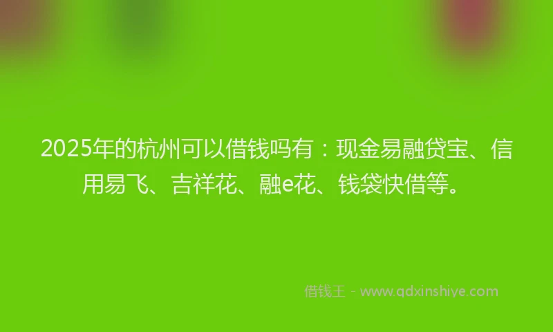 2025年的杭州可以借钱吗有：现金易融贷宝、信用易飞、吉祥花、融e花、钱袋快借等。