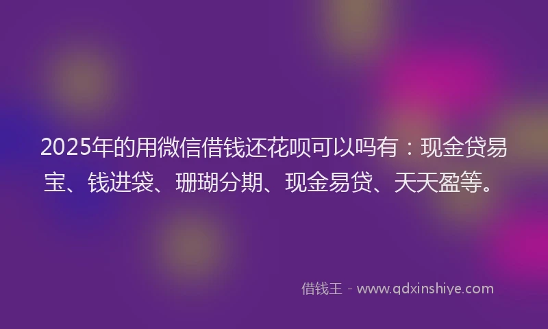 2025年的用微信借钱还花呗可以吗有：现金贷易宝、钱进袋、珊瑚分期、现金易贷、天天盈等。