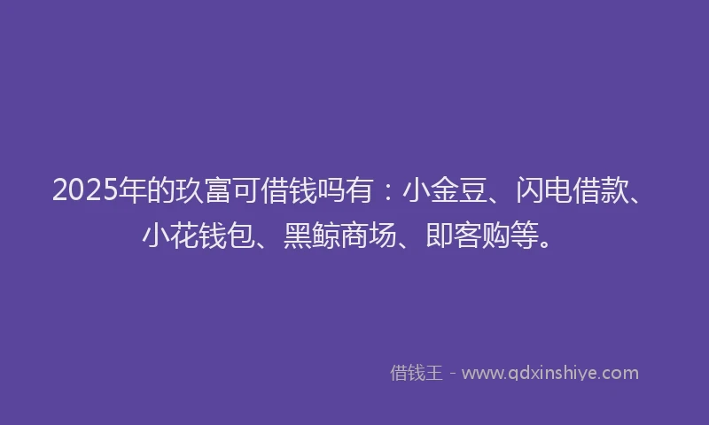 2025年的玖富可借钱吗有：小金豆、闪电借款、小花钱包、黑鲸商场、即客购等。