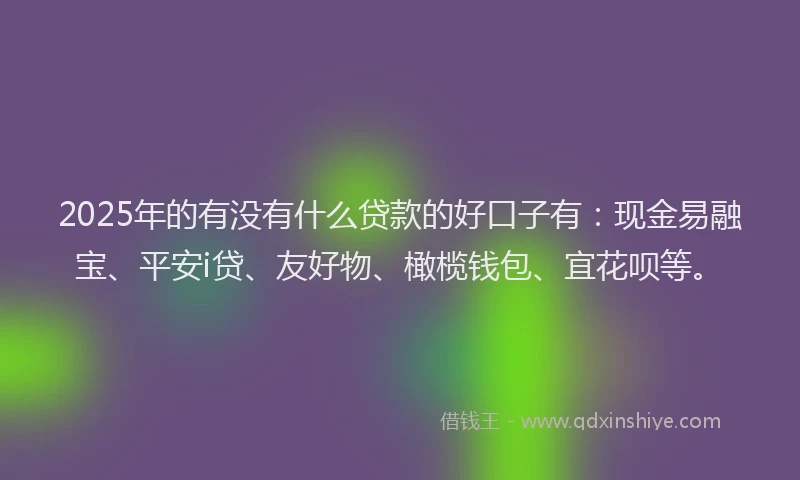 2025年的有没有什么贷款的好口子有：现金易融宝、平安i贷、友好物、橄榄钱包、宜花呗等。
