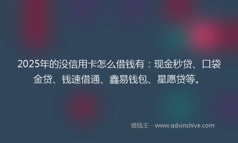 2025年的没信用卡怎么借钱有：现金秒贷、口袋金贷、钱速借通、鑫易钱包、星愿贷等。