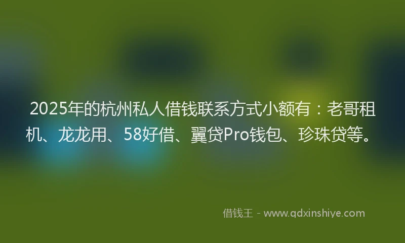 2025年的杭州私人借钱联系方式小额有：老哥租机、龙龙用、58好借、翼贷Pro钱包、珍珠贷等。