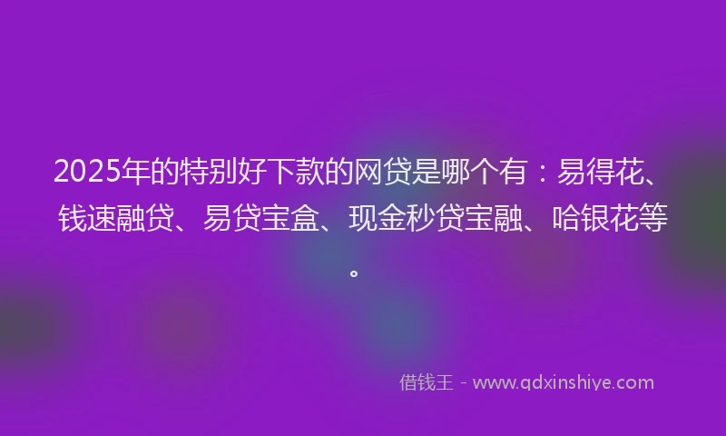 2025年的特别好下款的网贷是哪个有：易得花、钱速融贷、易贷宝盒、现金秒贷宝融、哈银花等。