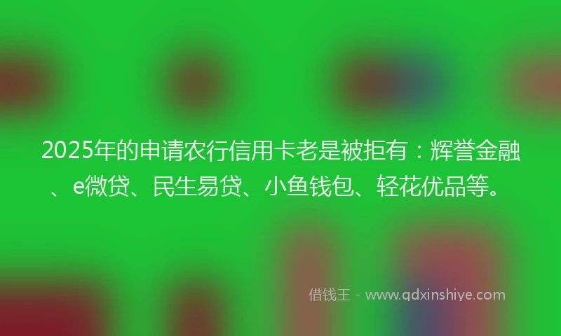 2025年的申请农行信用卡老是被拒有：辉誉金融、e微贷、民生易贷、小鱼钱包、轻花优品等。