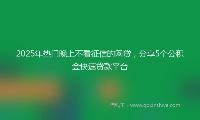 2025年热门晚上不看征信的网贷，分享5个公积金快速贷款平台