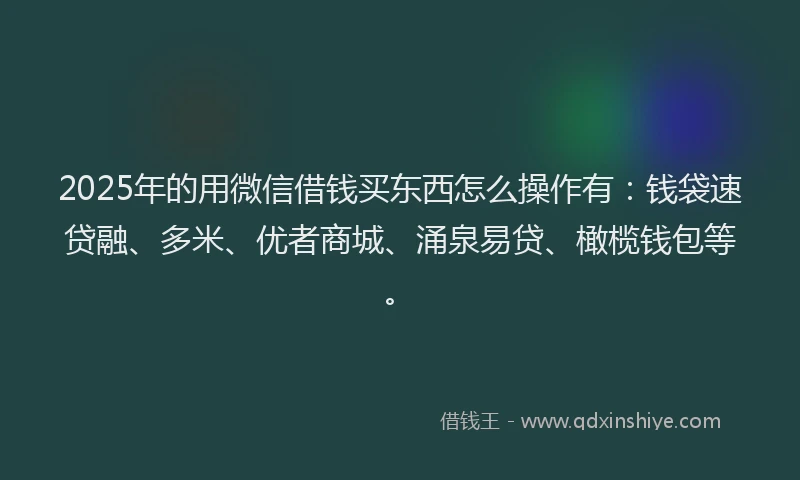 2025年的用微信借钱买东西怎么操作有：钱袋速贷融、多米、优者商城、涌泉易贷、橄榄钱包等。