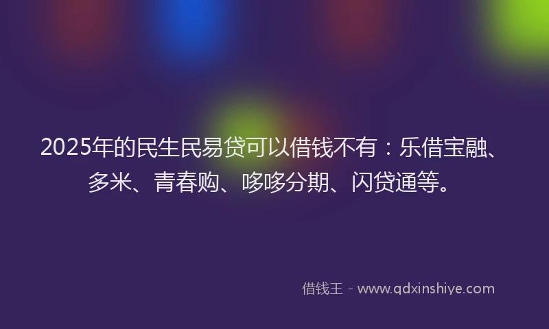 2025年的民生民易贷可以借钱不有：乐借宝融、多米、青春购、哆哆分期、闪贷通等。