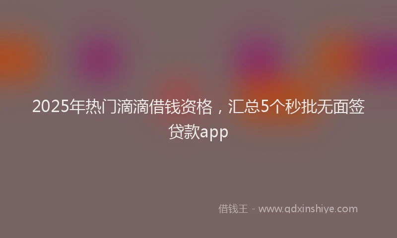 2025年热门滴滴借钱资格，汇总5个秒批无面签贷款app