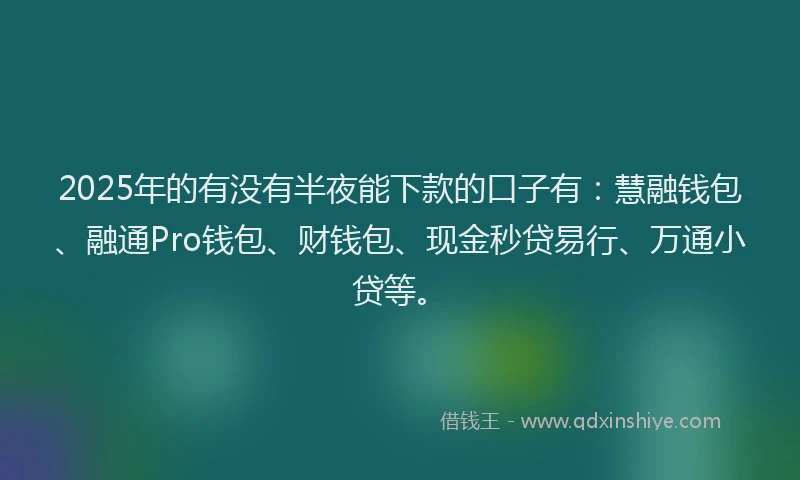2025年的有没有半夜能下款的口子有：慧融钱包、融通Pro钱包、财钱包、现金秒贷易行、万通小贷等。