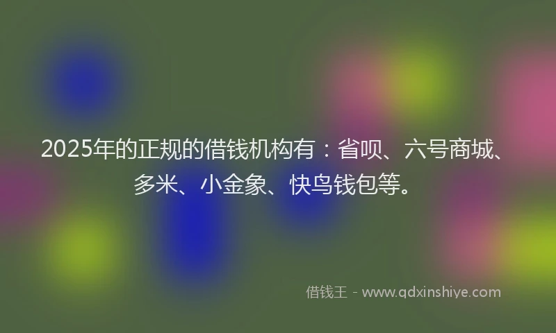 2025年的正规的借钱机构有：省呗、六号商城、多米、小金象、快鸟钱包等。