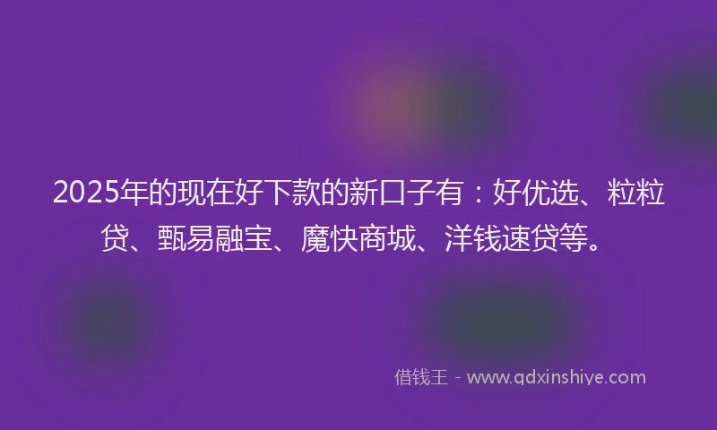 2025年的现在好下款的新口子有：好优选、粒粒贷、甄易融宝、魔快商城、洋钱速贷等。