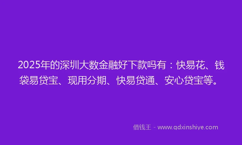 2025年的深圳大数金融好下款吗有：快易花、钱袋易贷宝、现用分期、快易贷通、安心贷宝等。