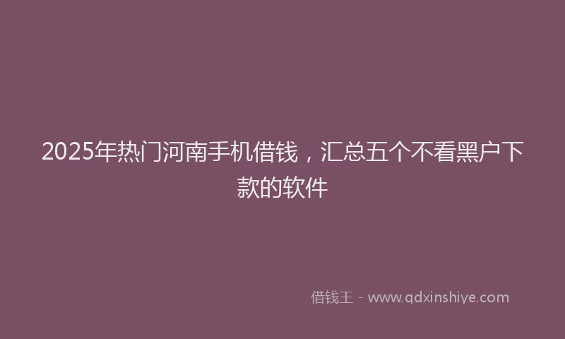2025年热门河南手机借钱，汇总五个不看黑户下款的软件