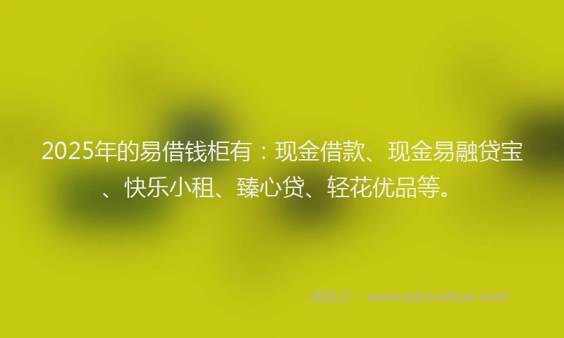 2025年的易借钱柜有：现金借款、现金易融贷宝、快乐小租、臻心贷、轻花优品等。
