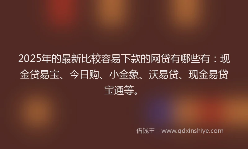 2025年的最新比较容易下款的网贷有哪些有：现金贷易宝、今日购、小金象、沃易贷、现金易贷宝通等。