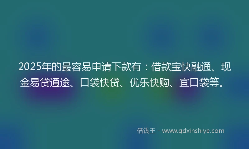 2025年的最容易申请下款有：借款宝快融通、现金易贷通途、口袋快贷、优乐快购、宜口袋等。