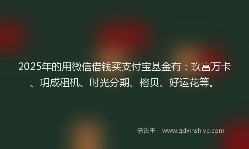 2025年的用微信借钱买支付宝基金有：玖富万卡、玥成租机、时光分期、榕贝、好运花等。