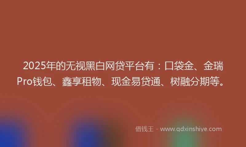 2025年的无视黑白网贷平台有：口袋金、金瑞Pro钱包、鑫享租物、现金易贷通、树融分期等。