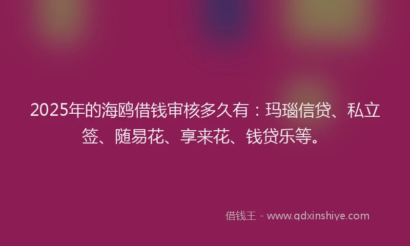 2025年的海鸥借钱审核多久有：玛瑙信贷、私立签、随易花、享来花、钱贷乐等。